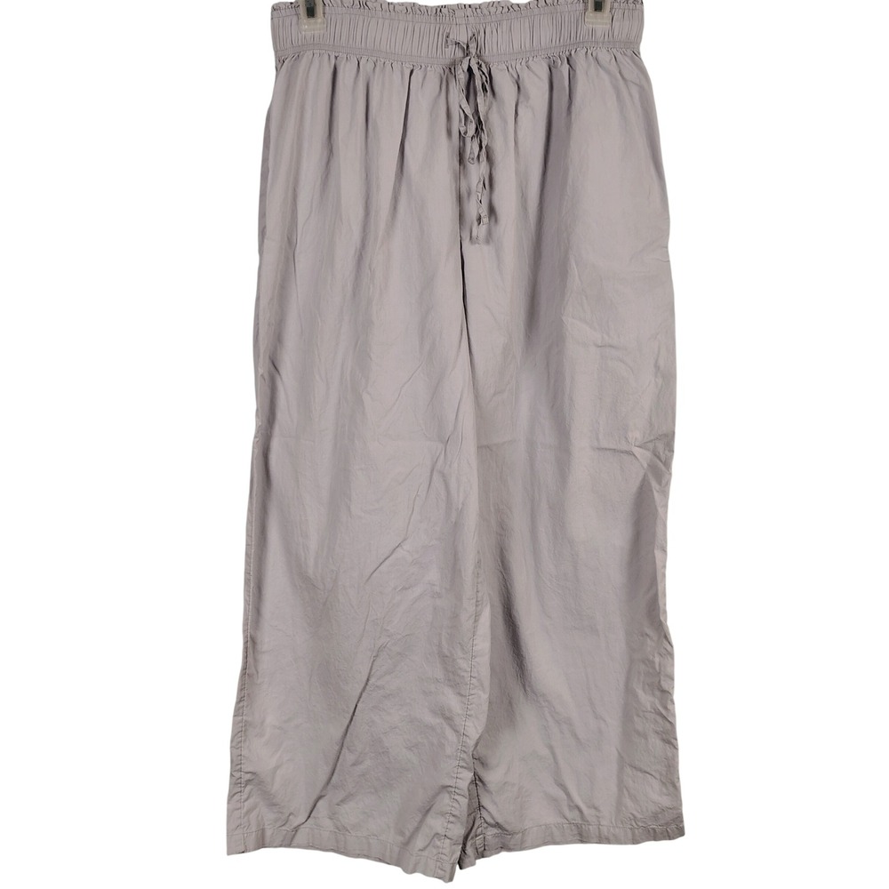 Free People Womens SZ M Wide Leg Smocked Waist Pants Gray Cotton Boho Gorpcore - Picture 1 of 9
